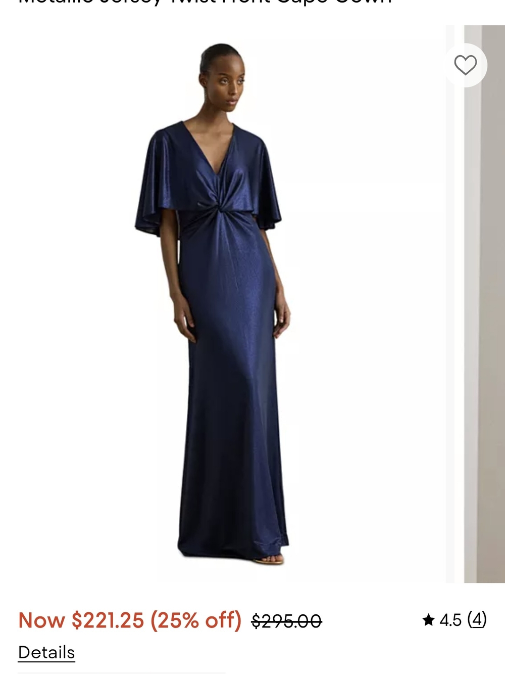Ralph Lauren Metallic Navy Twist-Front Maxi Gown